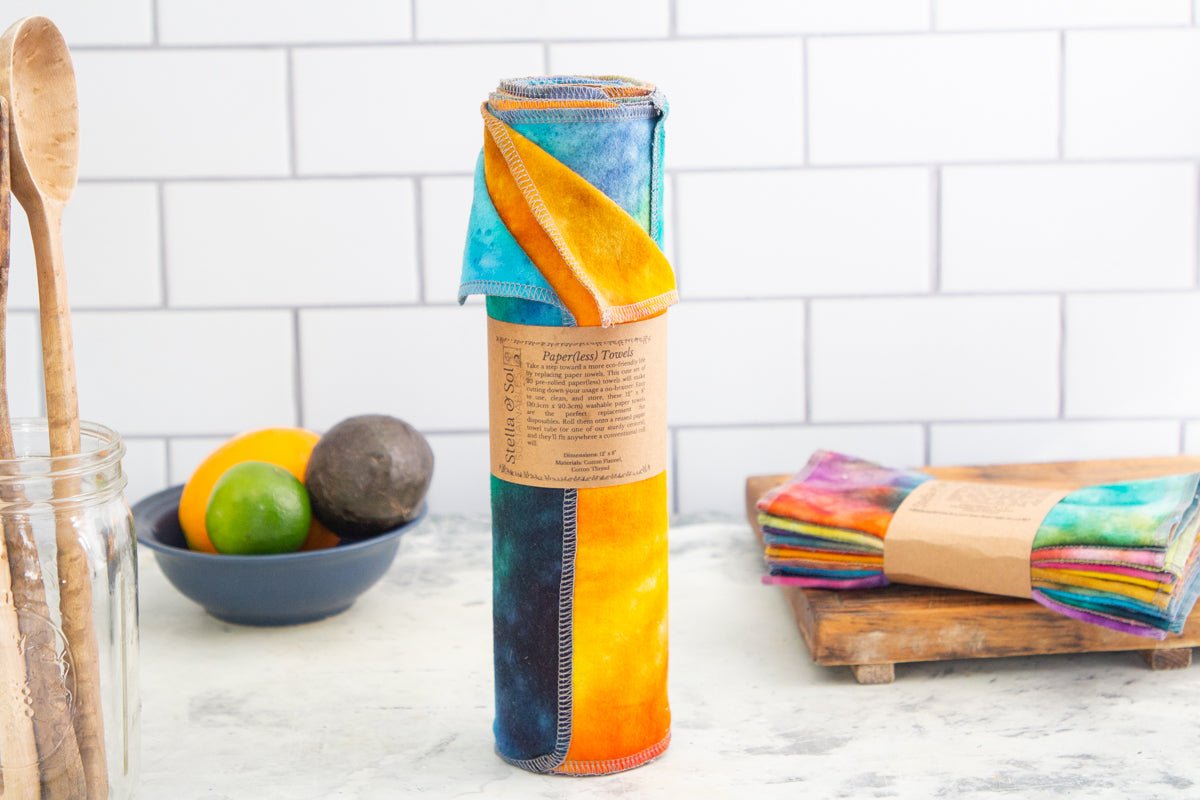 Tie Dye Surprise Prints Washable Paper(less) Towels Pre-Rolled, Set of 20 - Stella & Sol Sustainables