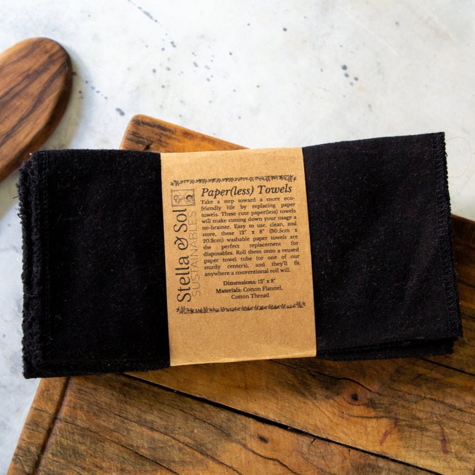 Black Washable Paper(less) Towels Pre-Rolled, Set of 20 - Stella & Sol Sustainables