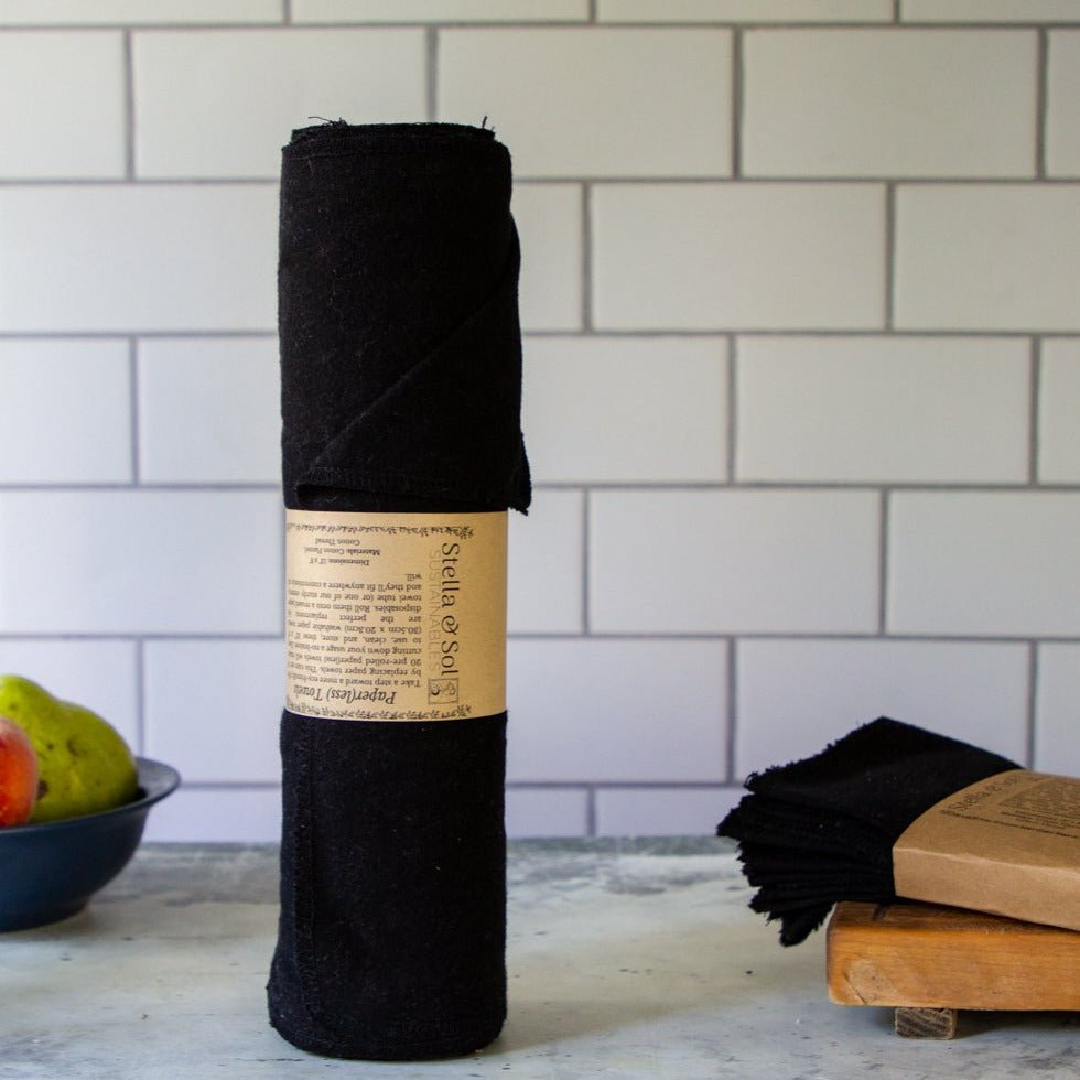 Black Washable Paper(less) Towels Pre-Rolled, Set of 20 - Stella & Sol Sustainables
