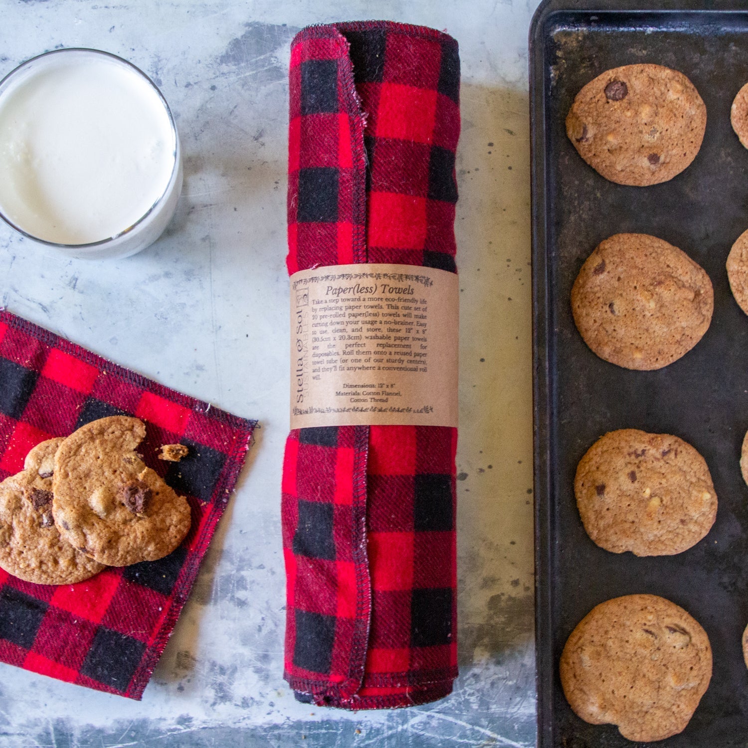 Buffalo Plaid Washable Paper(less) Towels Pre-Rolled, Set of 20 - Stella & Sol Sustainables