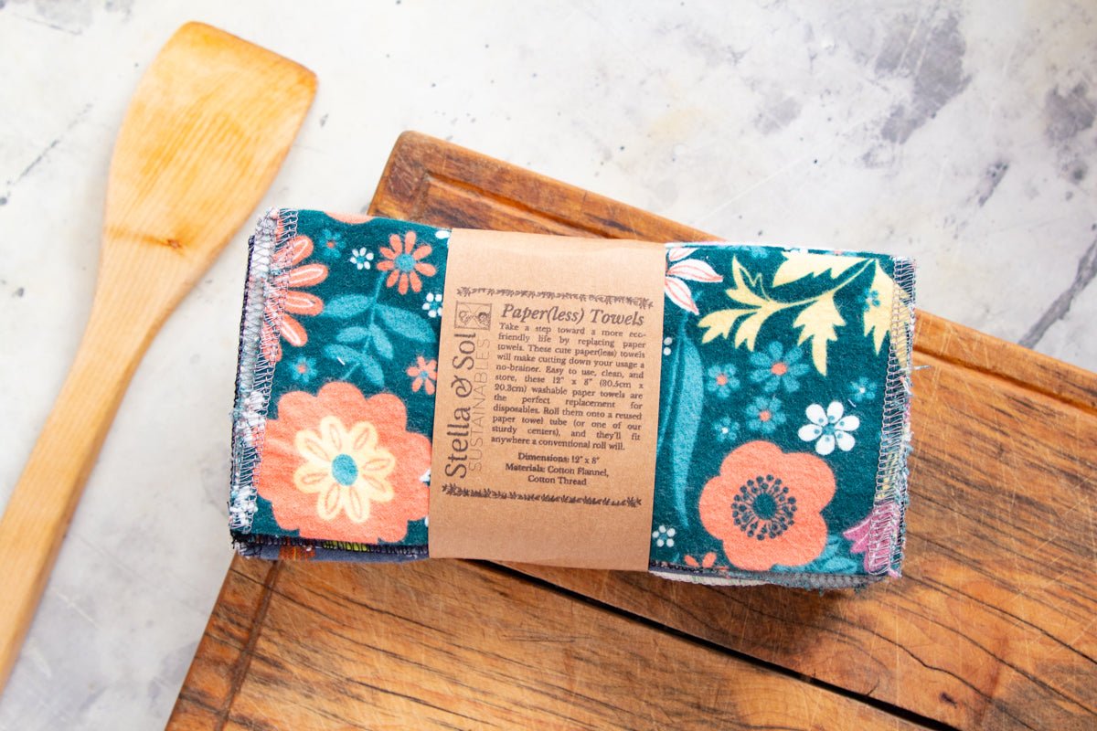 Plant Surprise Prints Washable Paper(less) Towels Pre-Rolled, Set of 20 - Stella & Sol Sustainables