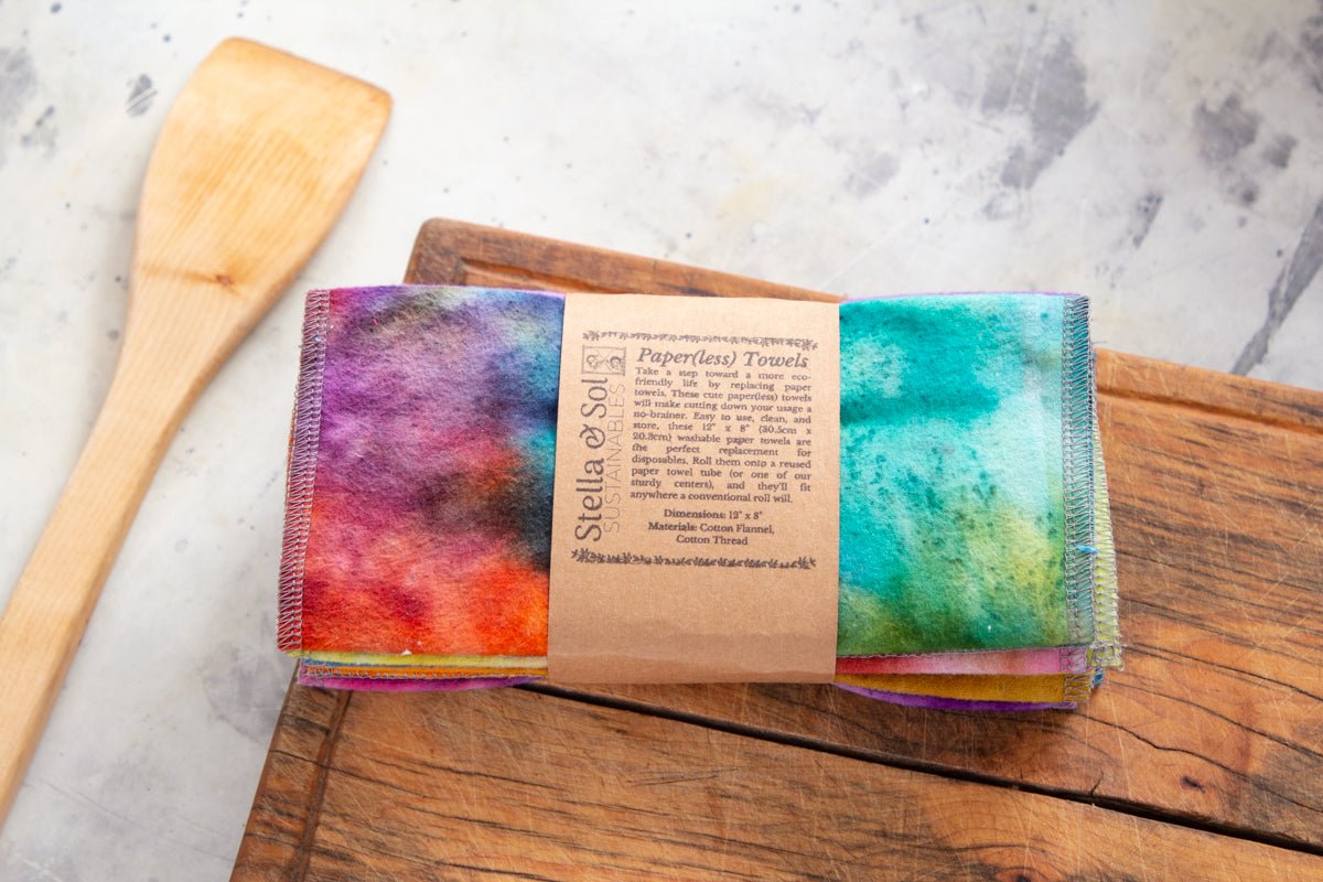 Tie Dye Surprise Prints Washable Paper(less) Towels Pre-Rolled, Set of 20 - Stella & Sol Sustainables