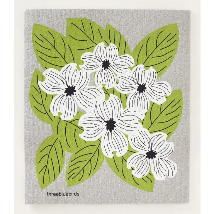 White Dogwood Flowers Swedish Dishcloth - Stella & Sol Sustainables