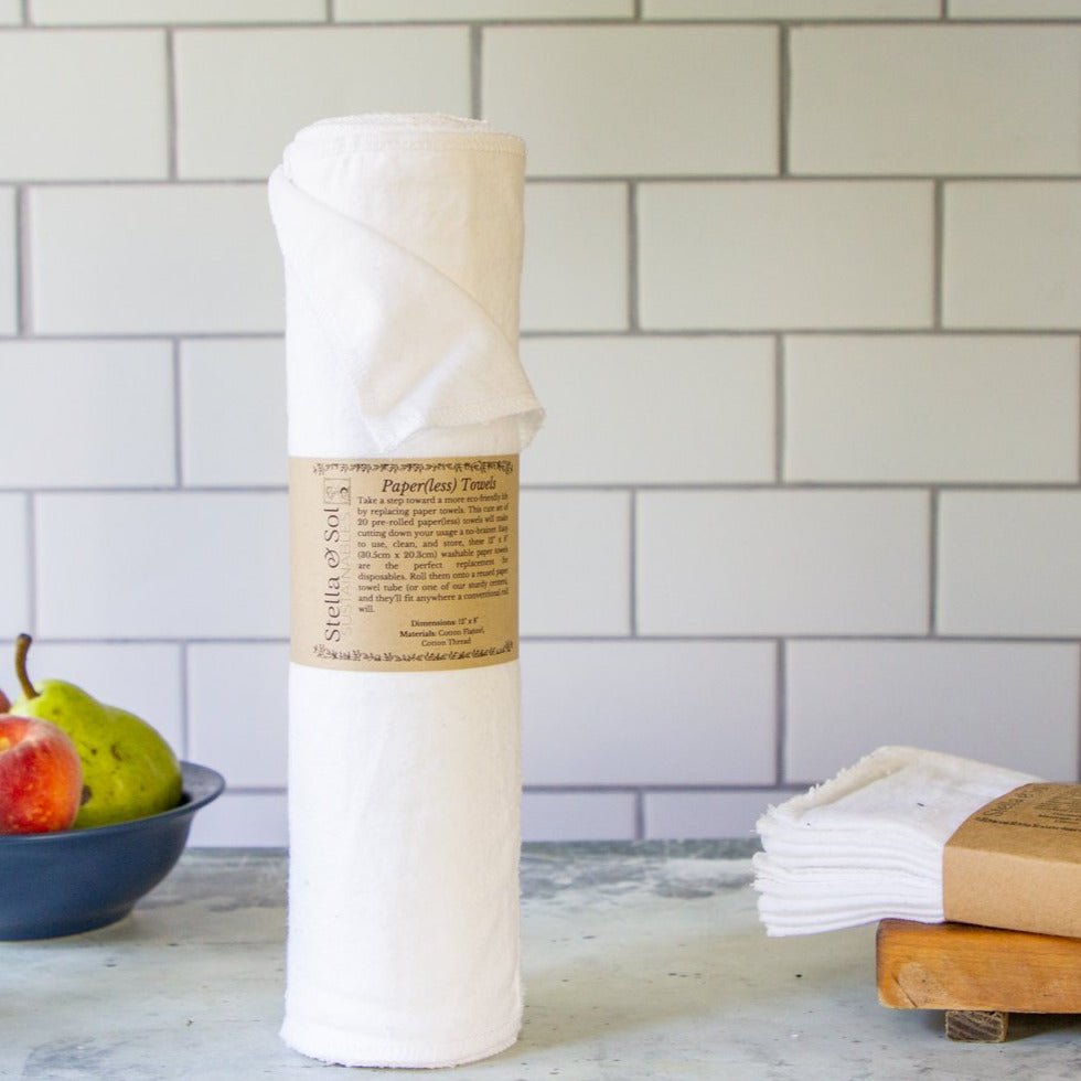 White Washable Paper(less) Towels Pre-Rolled, Set of 20 - Stella & Sol Sustainables
